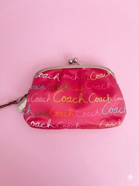 Coach Pink Multicolor Signature Kiss-Lock Clutch